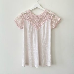 Ambra Women’s Lace Neckline and Sleeve Blush Top